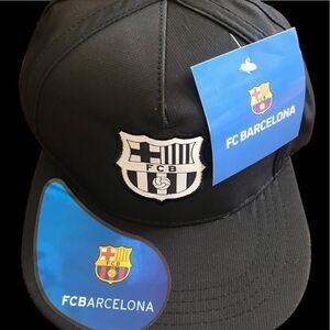 FC Barcelona Unisex Soccer Flat Brim Hat‎ Black Adjustable Cap